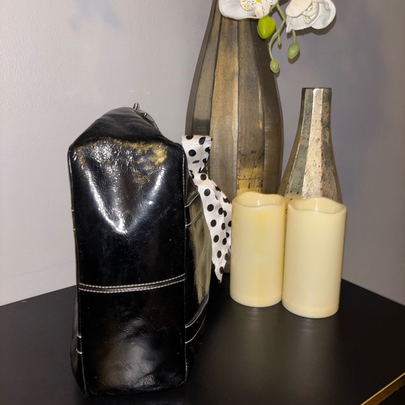 Coach Black Patent Leather Tote with Polka Dot Bow - Picture 6 of 6